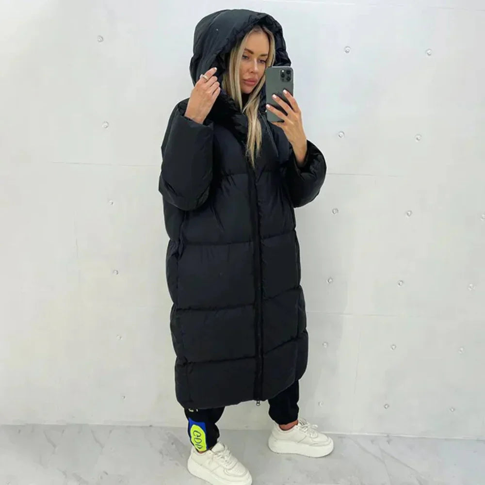 Long Puffer Coat - Women's Warm Hooded Long Winter Jacket -Fashion Nora