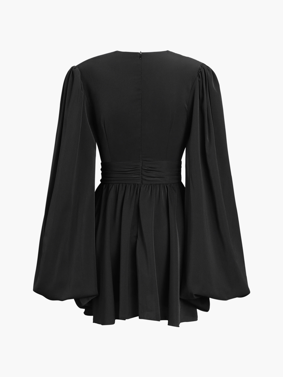 Long Sleeve Dress | Black | Deep V-Neck | Pleated Dress | Mini Dress-Fashion Nora