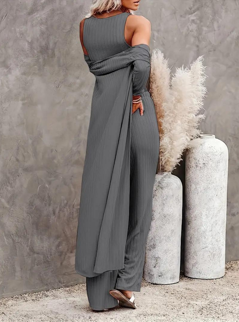 Loungewear Set, Ribbed, Three Piece, Lounge Set, Matching Set-Fashion Nora