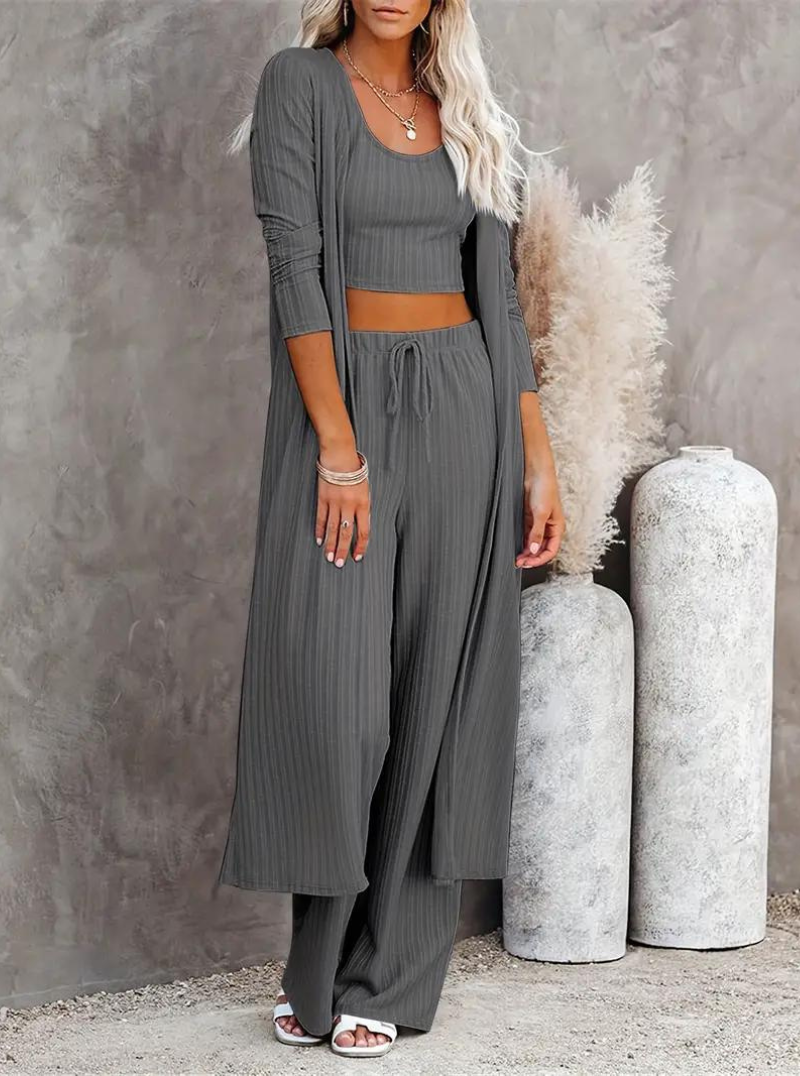 Loungewear Set, Ribbed, Three Piece, Lounge Set, Matching Set-Fashion Nora