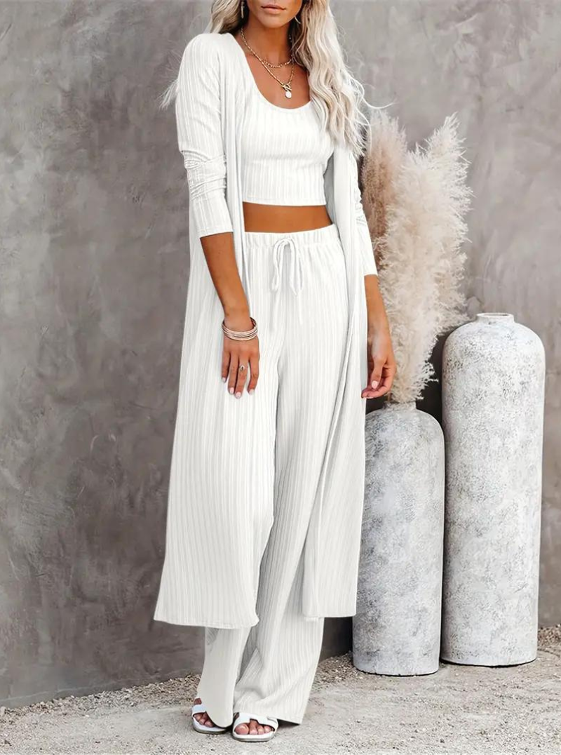 Loungewear Set, Ribbed, Three Piece, Lounge Set, Matching Set-Fashion Nora