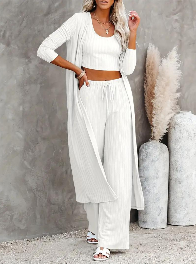 Loungewear Set, Ribbed, Three Piece, Lounge Set, Matching Set-Fashion Nora