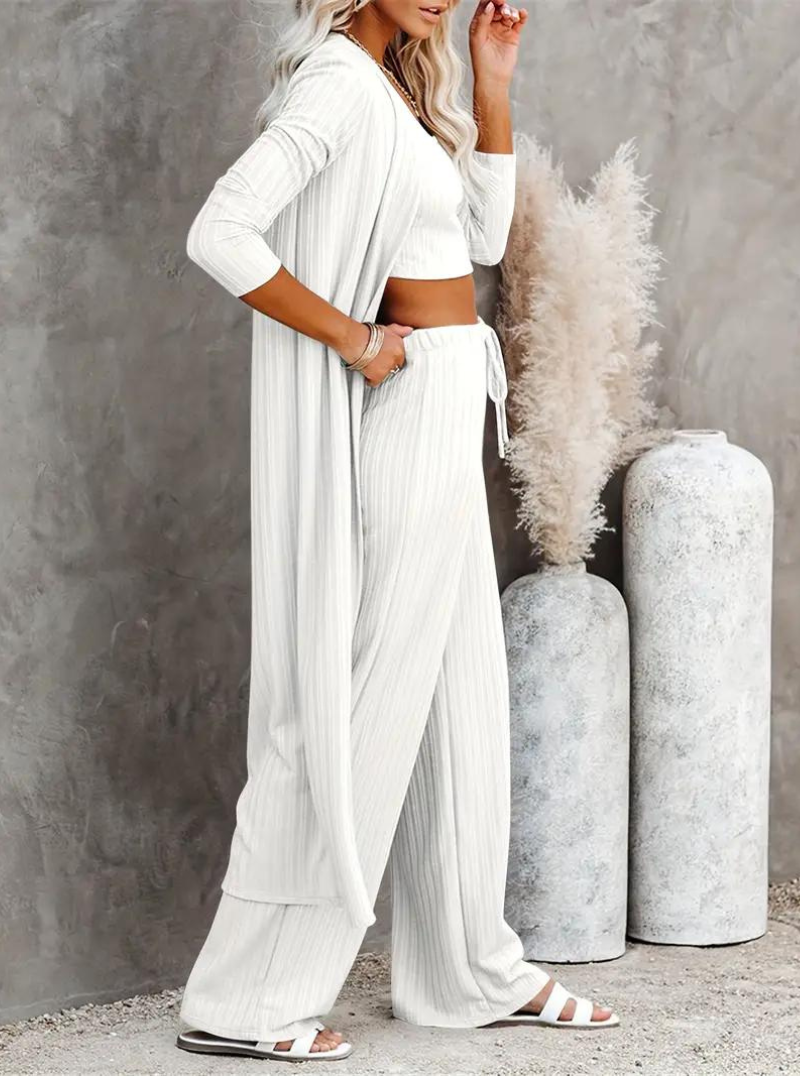 Loungewear Set, Ribbed, Three Piece, Lounge Set, Matching Set-Fashion Nora