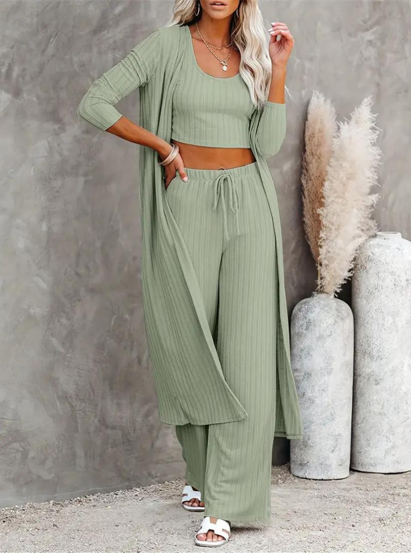 Loungewear Set, Ribbed, Three Piece, Lounge Set, Matching Set-Fashion Nora