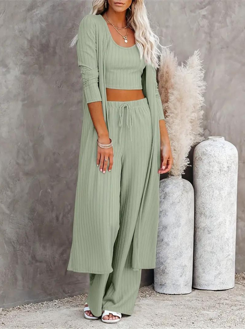 Loungewear Set, Ribbed, Three Piece, Lounge Set, Matching Set-Fashion Nora