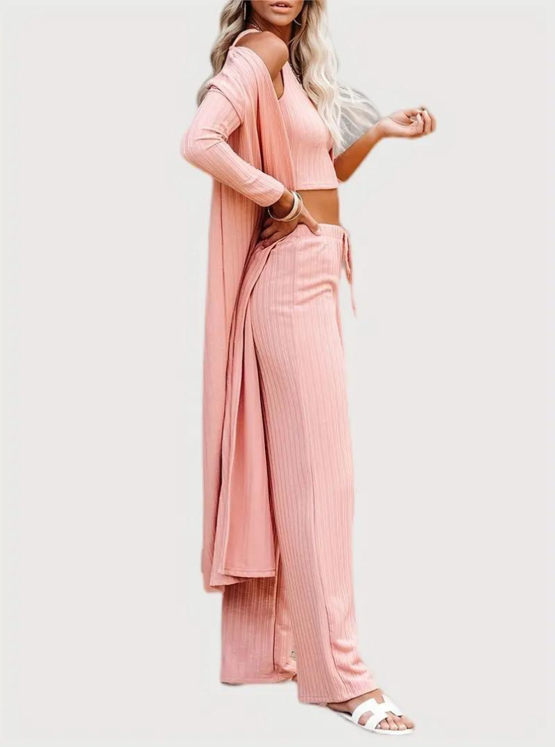 Loungewear Set, Ribbed, Three Piece, Lounge Set, Matching Set-Fashion Nora