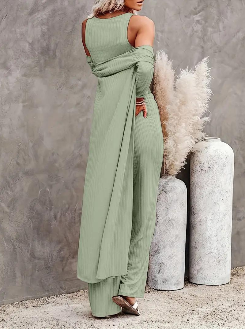Loungewear Set, Ribbed, Three Piece, Lounge Set, Matching Set-Fashion Nora