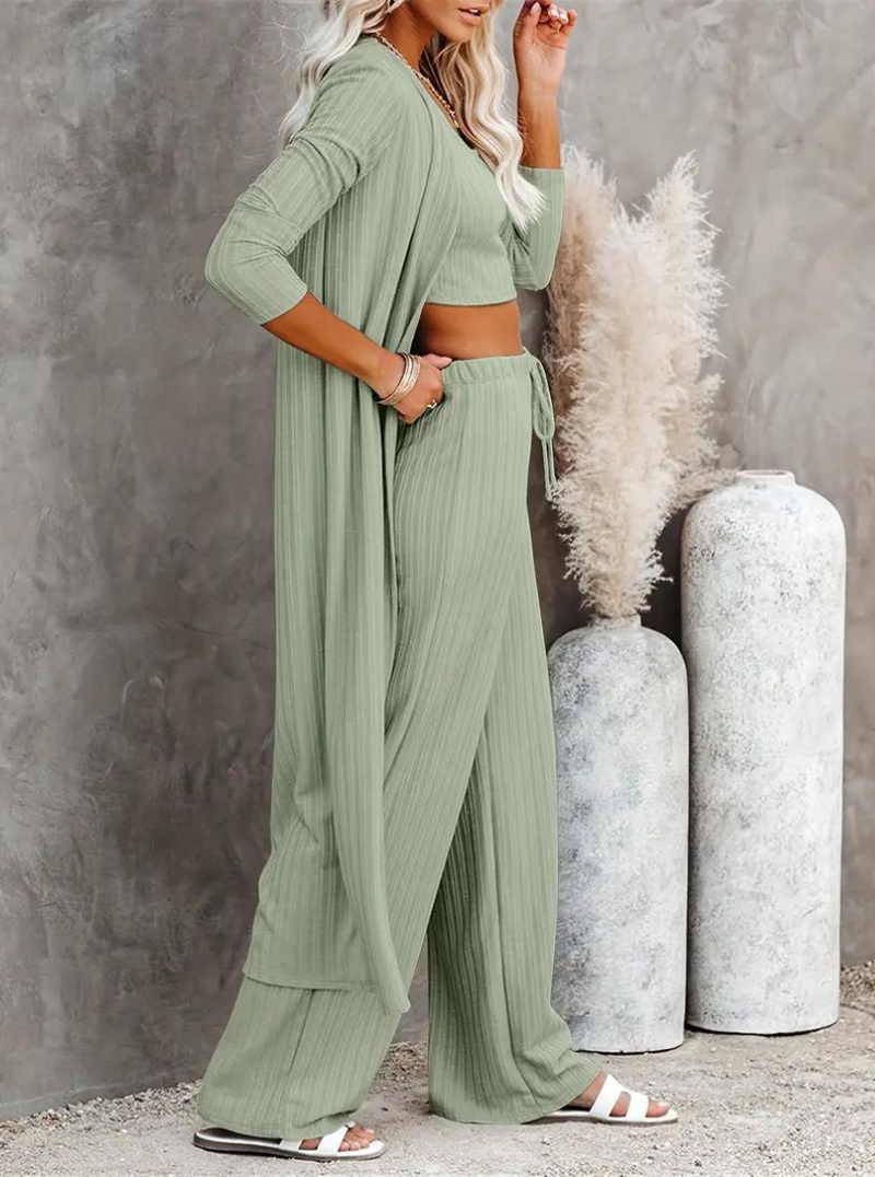 Loungewear Set, Ribbed, Three Piece, Lounge Set, Matching Set-Fashion Nora