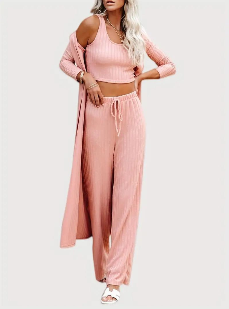 Loungewear Set, Ribbed, Three Piece, Lounge Set, Matching Set-Fashion Nora
