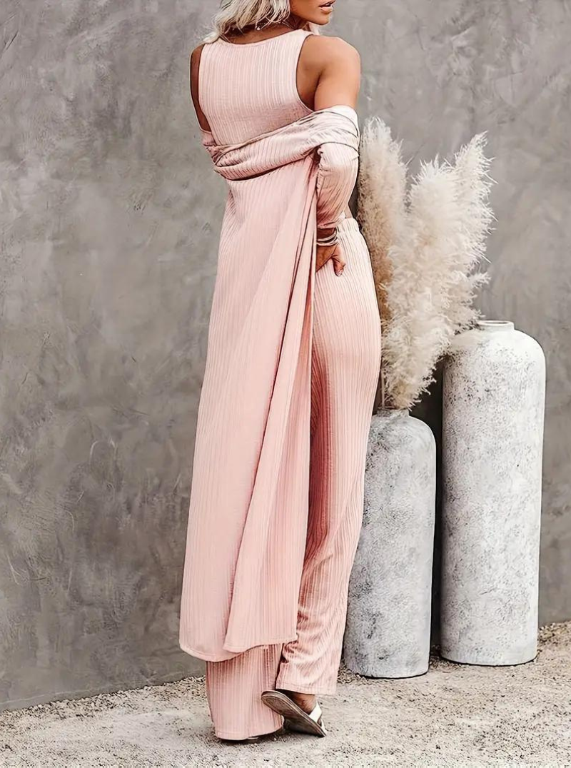 Loungewear Set, Ribbed, Three Piece, Lounge Set, Matching Set-Fashion Nora