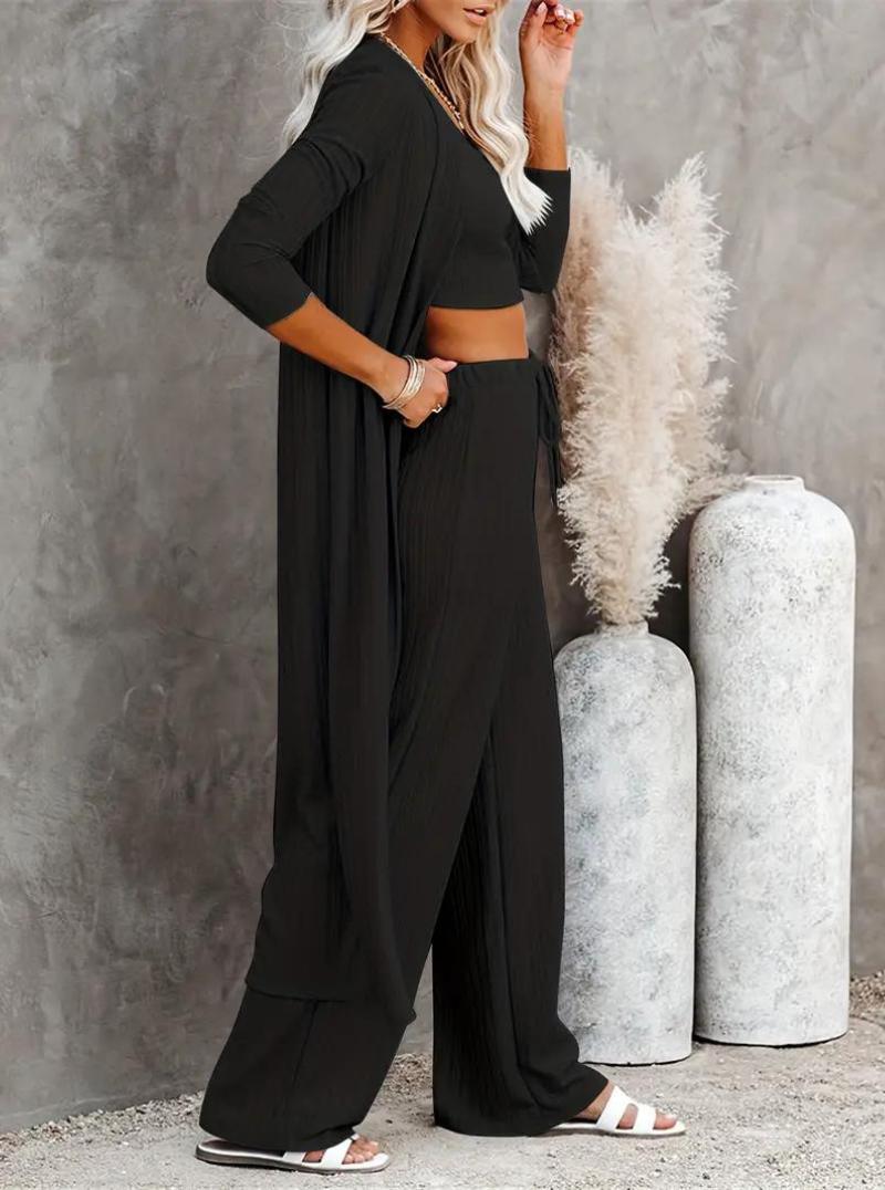Loungewear Set, Ribbed, Three Piece, Lounge Set, Matching Set-Fashion Nora
