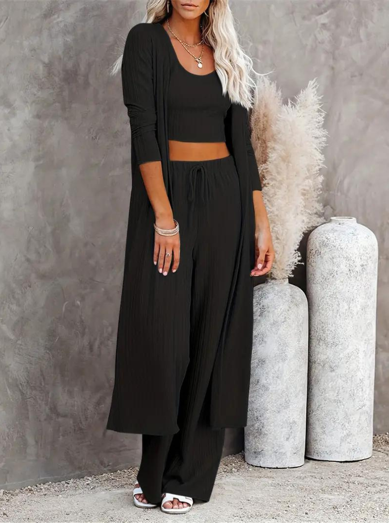 Loungewear Set, Ribbed, Three Piece, Lounge Set, Matching Set-Fashion Nora