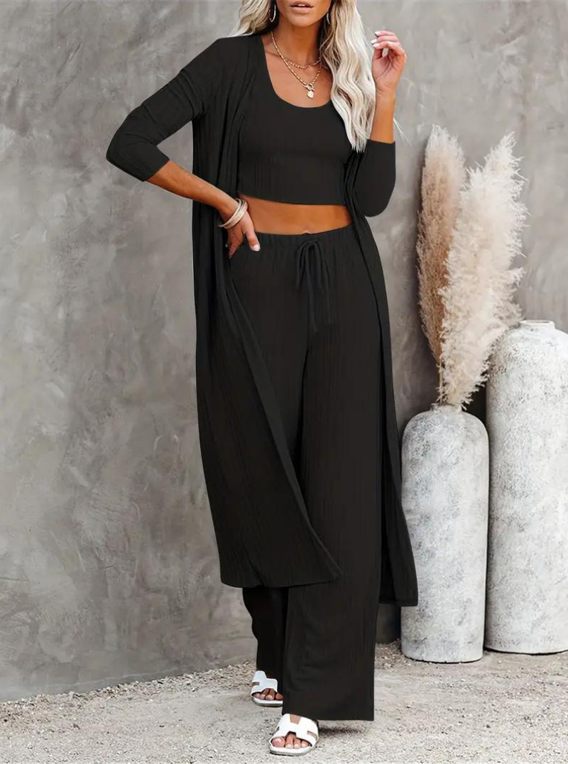 Loungewear Set, Ribbed, Three Piece, Lounge Set, Matching Set-Fashion Nora