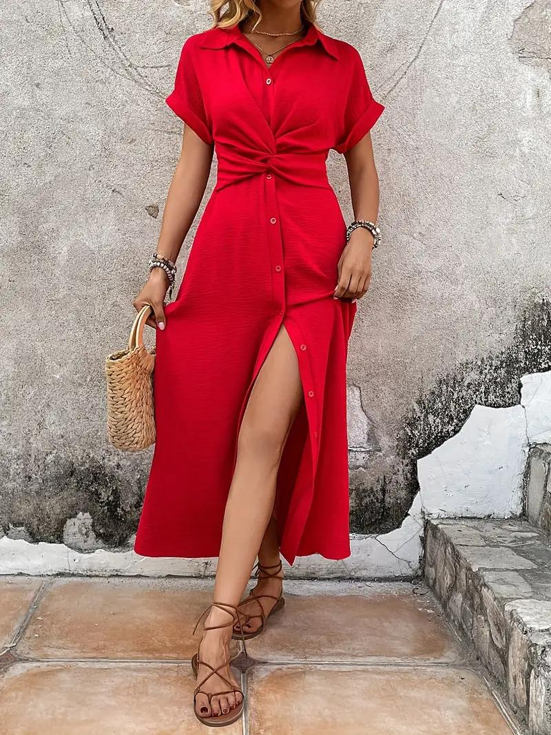 Maxi Dress - Button Front - Short Sleeve - Maxi Sundress - Summer Dress-Fashion Nora