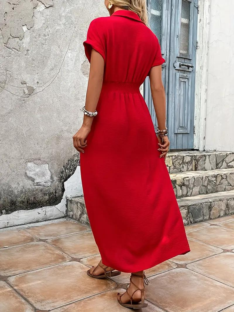 Maxi Dress - Button Front - Short Sleeve - Maxi Sundress - Summer Dress-Fashion Nora