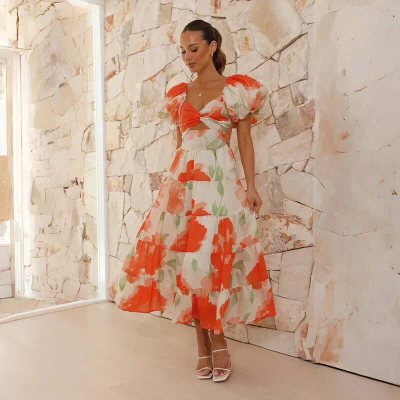 Maxi Dress | Floral | Puff Sleeve | Off-Shoulder Dress | Maxi Sundress-Fashion Nora