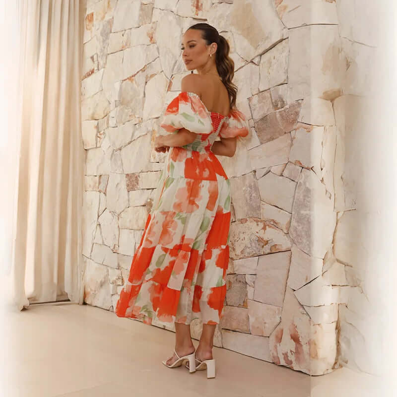 Maxi Dress | Floral | Puff Sleeve | Off-Shoulder Dress | Maxi Sundress-Fashion Nora