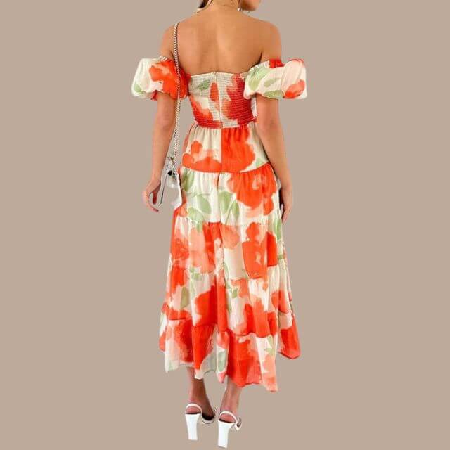 Maxi Dress | Floral | Puff Sleeve | Off-Shoulder Dress | Maxi Sundress-Fashion Nora