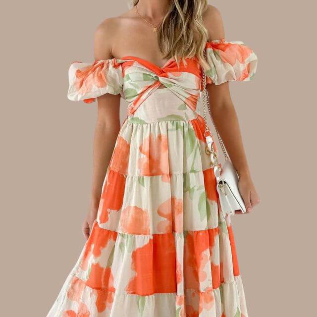 Maxi Dress | Floral | Puff Sleeve | Off-Shoulder Dress | Maxi Sundress-Fashion Nora