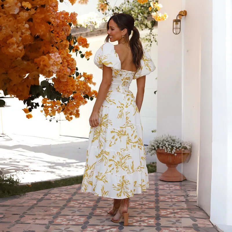 Maxi Dress | Floral | Puff Sleeve | Off-Shoulder Dress | Maxi Sundress-Fashion Nora