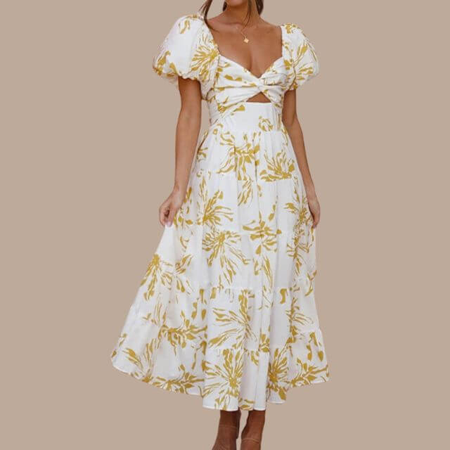 Maxi Dress | Floral | Puff Sleeve | Off-Shoulder Dress | Maxi Sundress-Fashion Nora