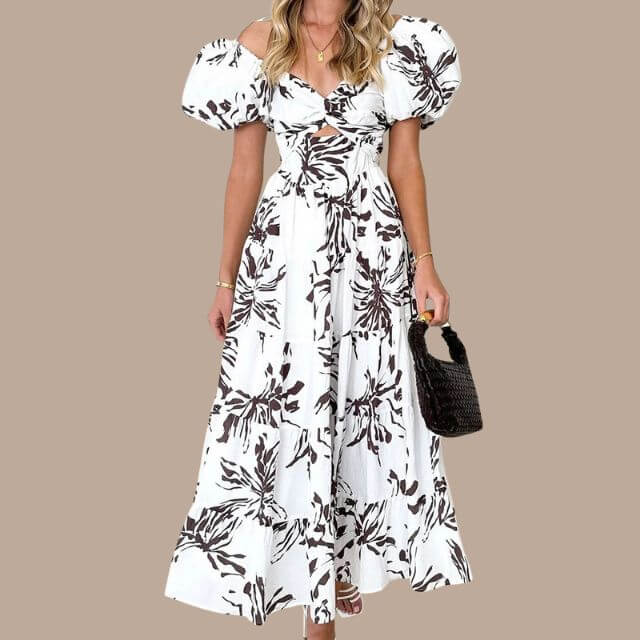 Maxi Dress | Floral | Puff Sleeve | Off-Shoulder Dress | Maxi Sundress-Fashion Nora
