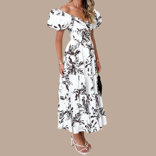 Maxi Dress | Floral | Puff Sleeve | Off-Shoulder Dress | Maxi Sundress-Fashion Nora