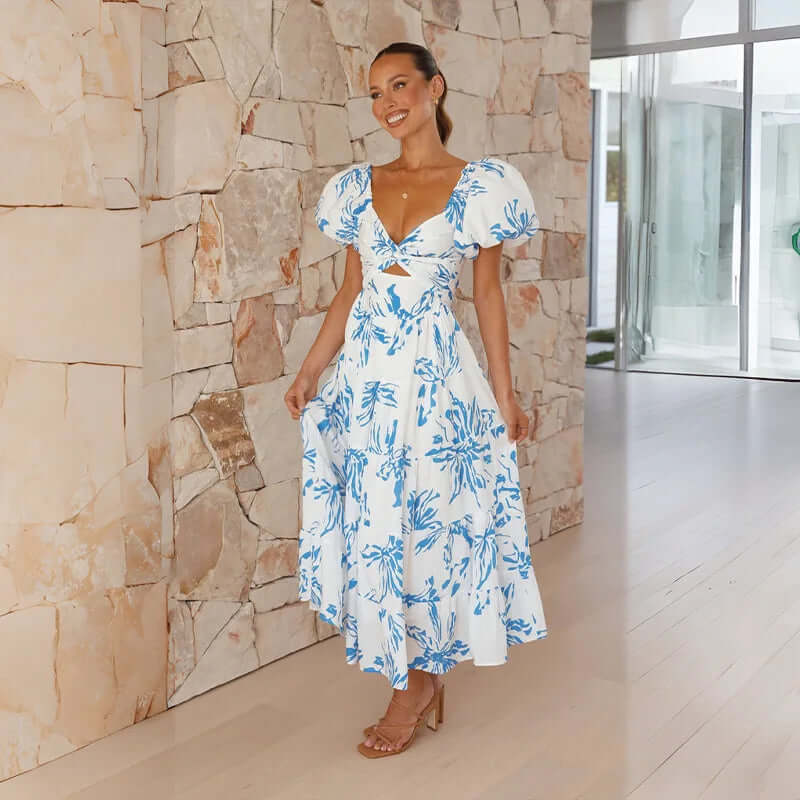 Maxi Dress | Floral | Puff Sleeve | Off-Shoulder Dress | Maxi Sundress-Fashion Nora