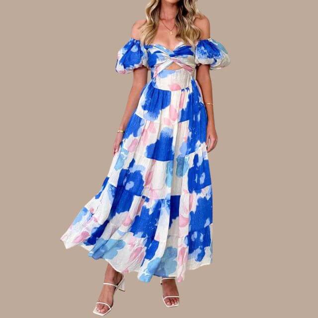 Maxi Dress | Floral | Puff Sleeve | Off-Shoulder Dress | Maxi Sundress-Fashion Nora