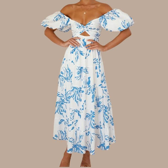 Maxi Dress | Floral | Puff Sleeve | Off-Shoulder Dress | Maxi Sundress-Fashion Nora