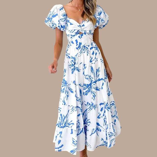 Maxi Dress | Floral | Puff Sleeve | Off-Shoulder Dress | Maxi Sundress-Fashion Nora