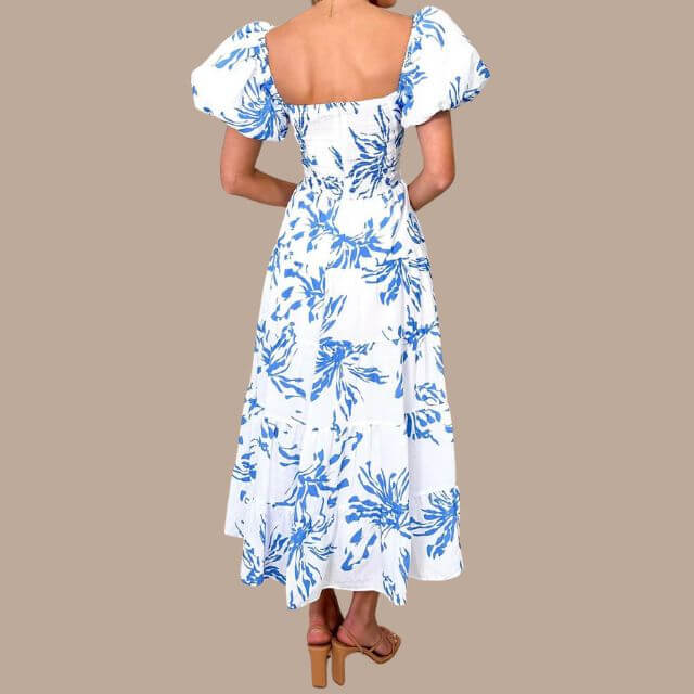 Maxi Dress | Floral | Puff Sleeve | Off-Shoulder Dress | Maxi Sundress-Fashion Nora