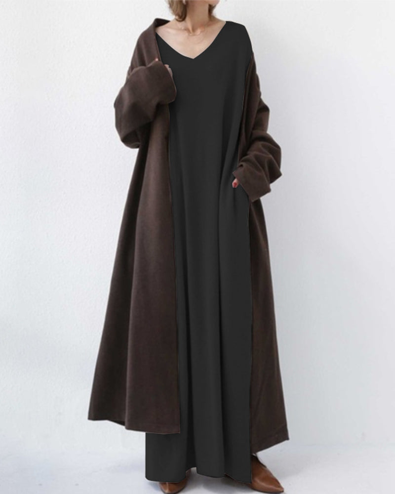Maxi Dress | Long Sleeve | Loose Fit | Long Knitted Dress | Long Jumper Dress-Fashion Nora