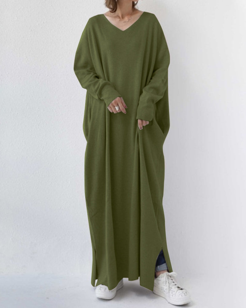 Maxi Dress | Long Sleeve | Loose Fit | Long Knitted Dress | Long Jumper Dress-Fashion Nora