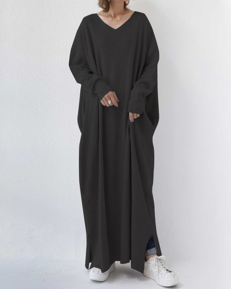 Maxi Dress | Long Sleeve | Loose Fit | Long Knitted Dress | Long Jumper Dress-Fashion Nora