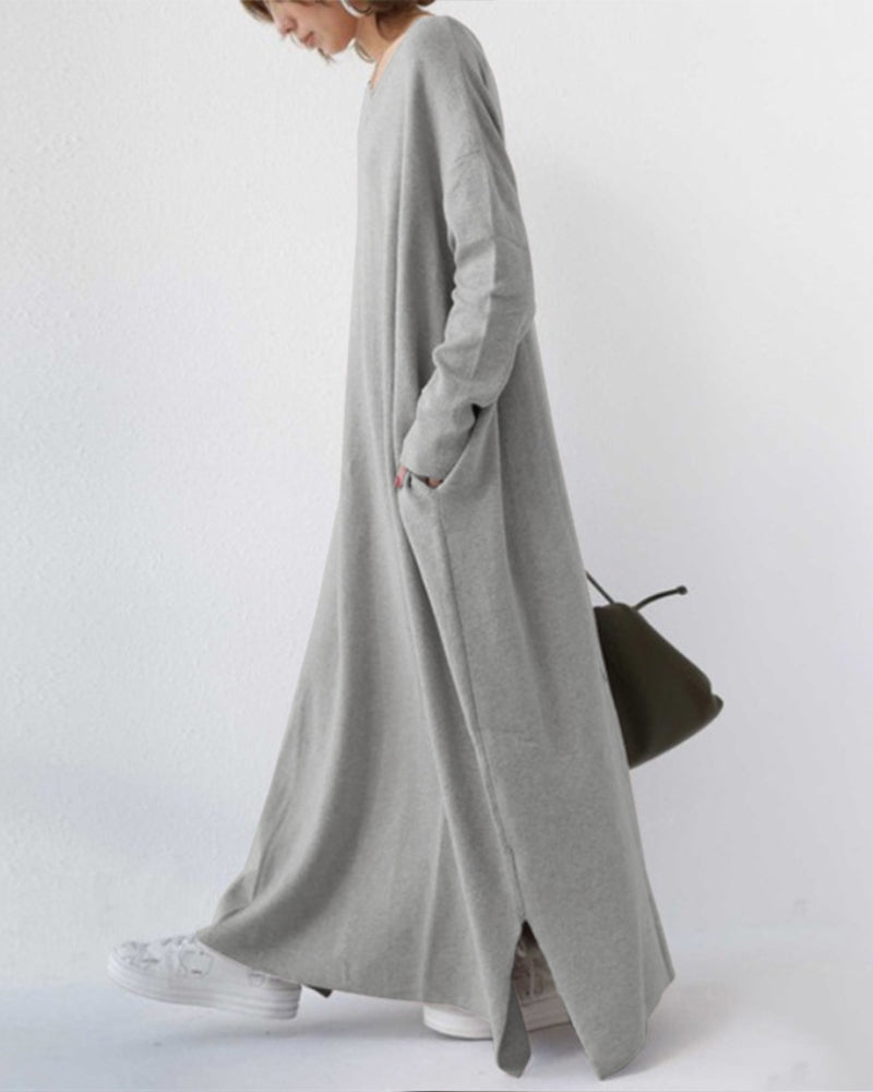 Maxi Dress | Long Sleeve | Loose Fit | Long Knitted Dress | Long Jumper Dress-Fashion Nora