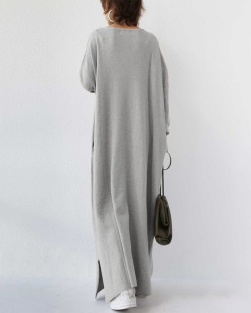 Maxi Dress | Long Sleeve | Loose Fit | Long Knitted Dress | Long Jumper Dress-Fashion Nora