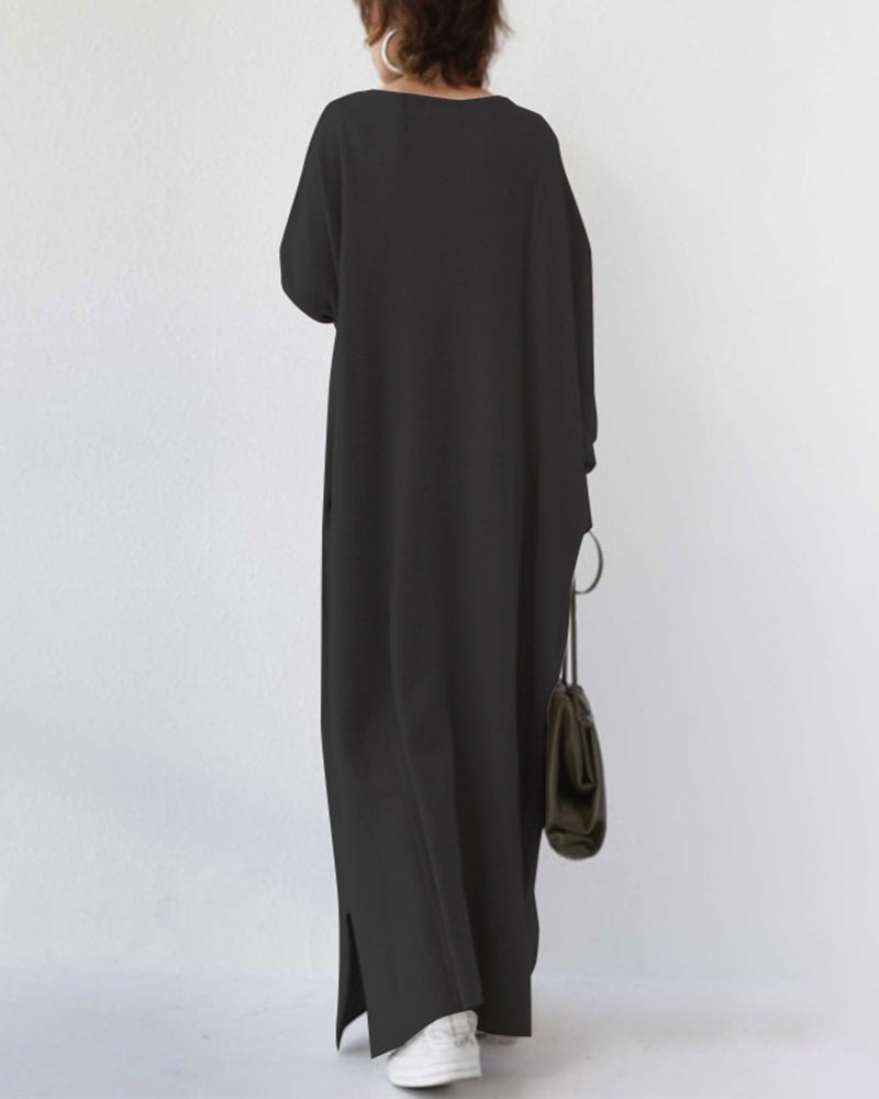 Maxi Dress | Long Sleeve | Loose Fit | Long Knitted Dress | Long Jumper Dress-Fashion Nora