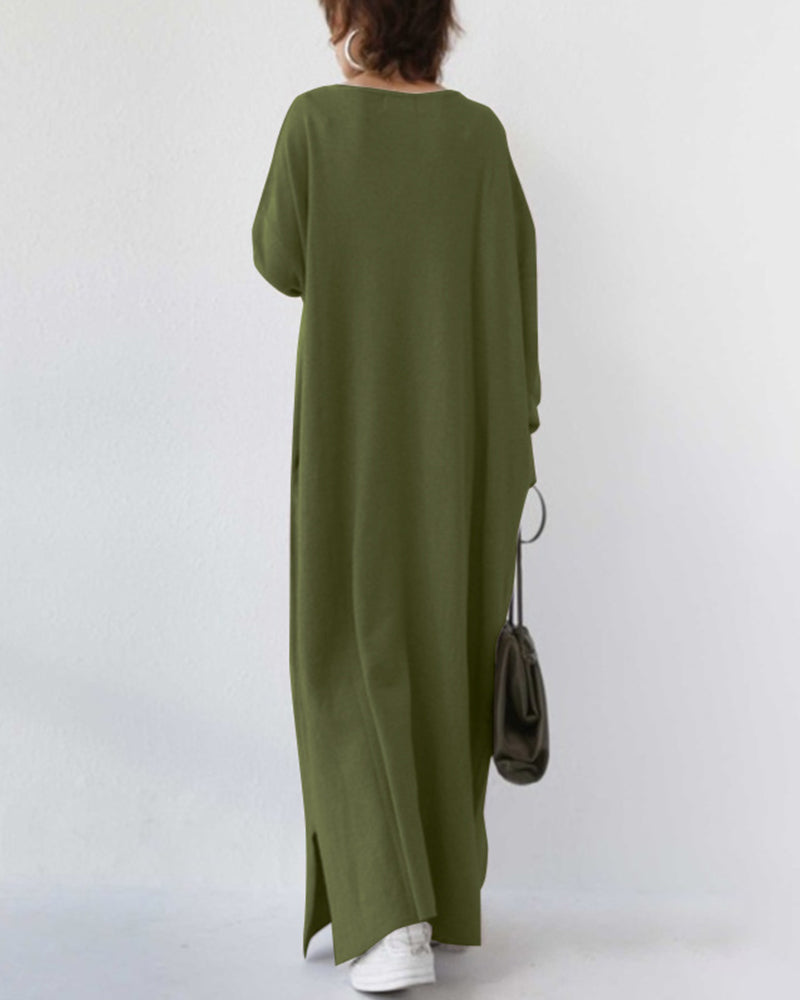 Maxi Dress | Long Sleeve | Loose Fit | Long Knitted Dress | Long Jumper Dress-Fashion Nora