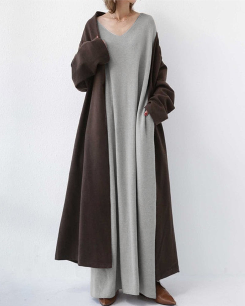 Maxi Dress | Long Sleeve | Loose Fit | Long Knitted Dress | Long Jumper Dress-Fashion Nora