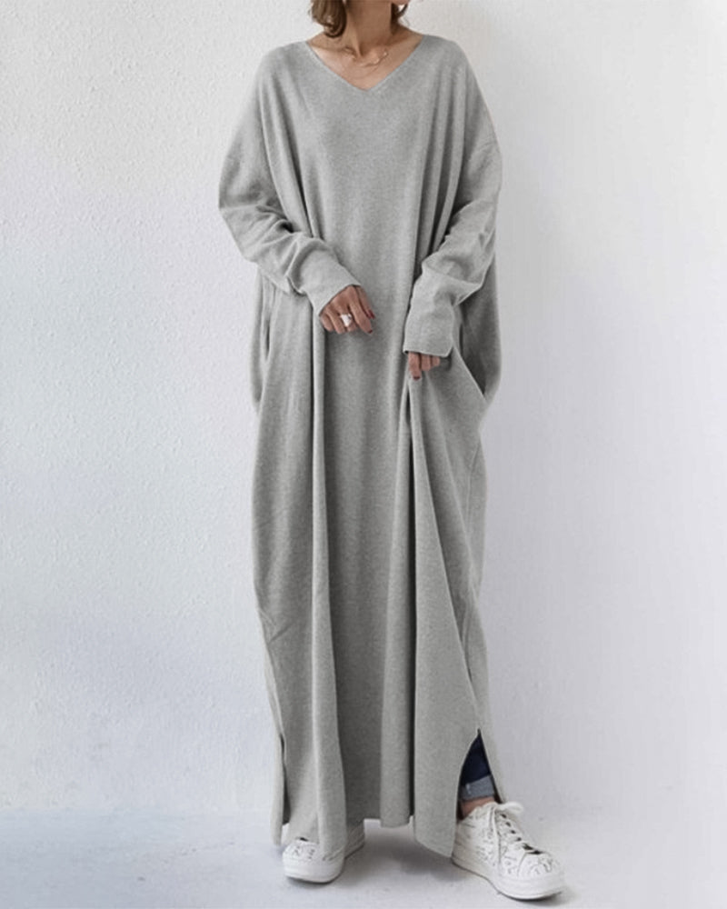 Maxi Dress | Long Sleeve | Loose Fit | Long Knitted Dress | Long Jumper Dress-Fashion Nora