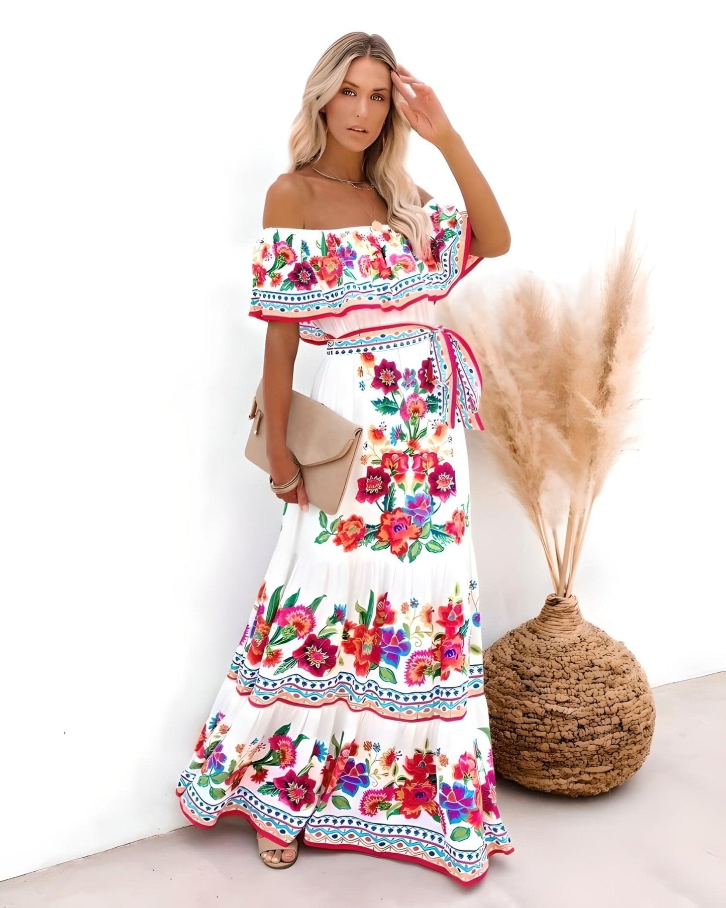Maxi Dress | Off-Shoulder | Floral | Boho Dress | Maxi Sundress-Fashion Nora