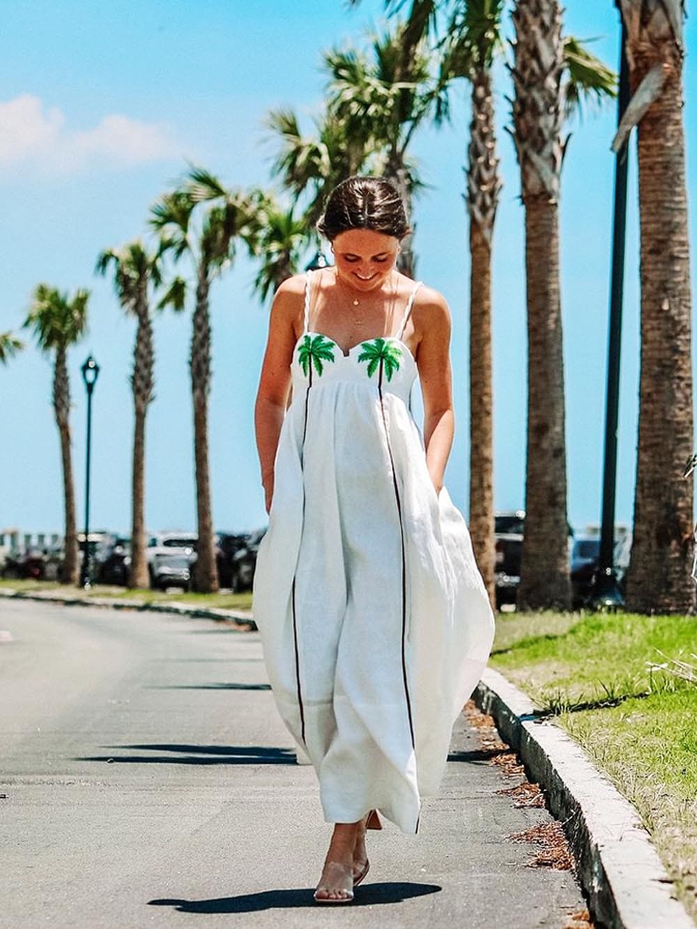 Maxi Dress - White Sleeveless Spaghetti Strap A-Line Summer Dress-Fashion Nora