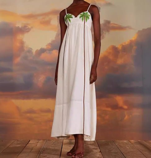Maxi Dress - White Sleeveless Spaghetti Strap A-Line Summer Dress-Fashion Nora