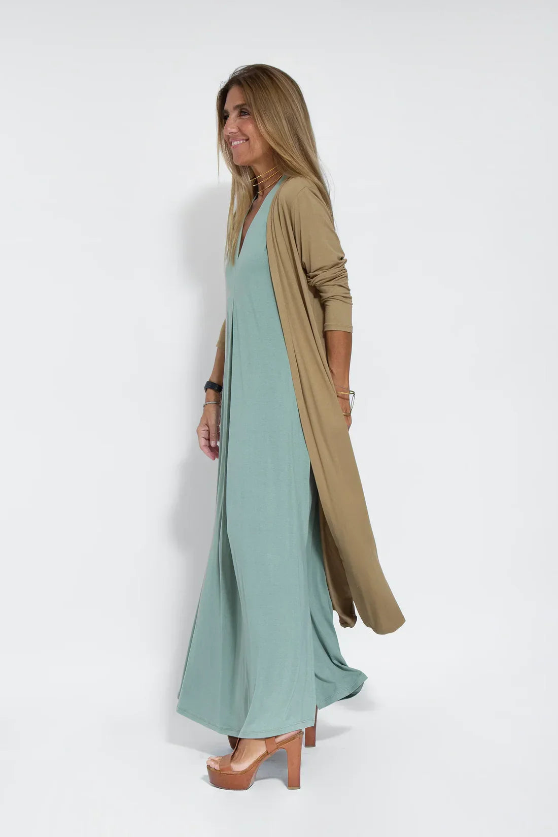 Maxi Dress - Women's V-Neck Dress and Long Cardigan Two-Piece Set-Fashion Nora
