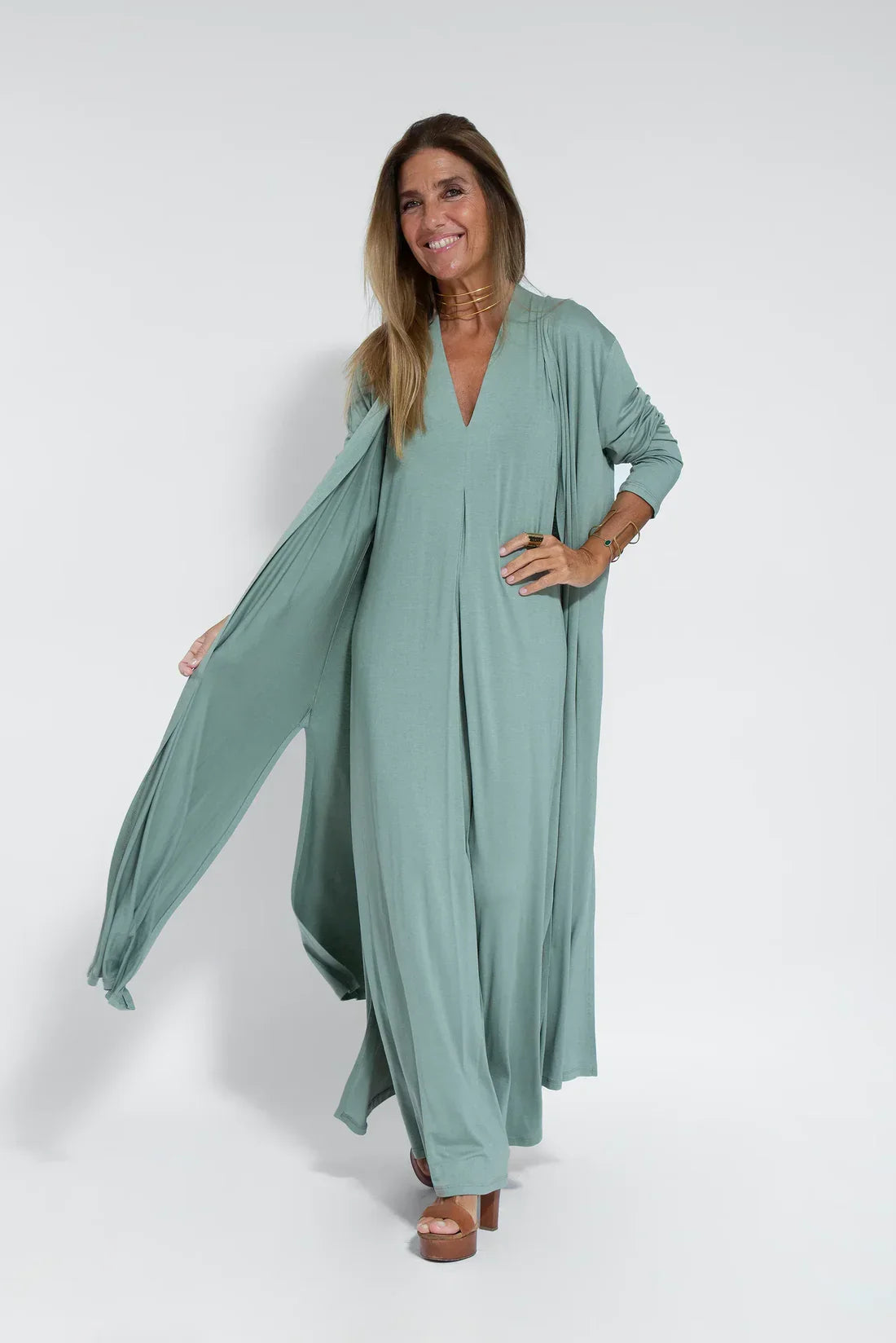 Maxi Dress - Women's V-Neck Dress and Long Cardigan Two-Piece Set-Fashion Nora