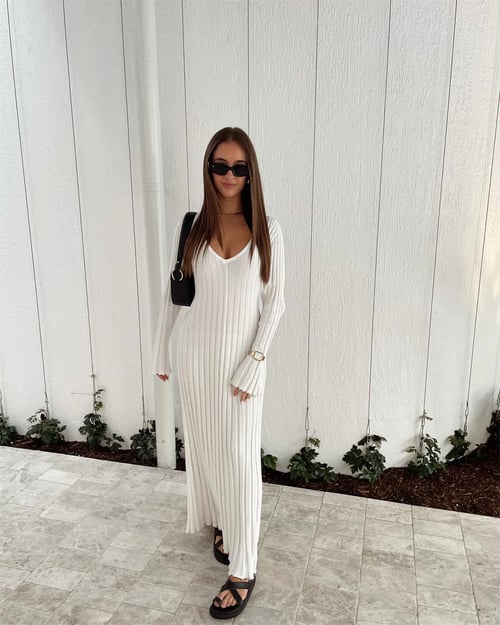 Maxi Knit Dress | Long Sleeve | Pleated | Jumper Dress | Knitted Dress-Fashion Nora
