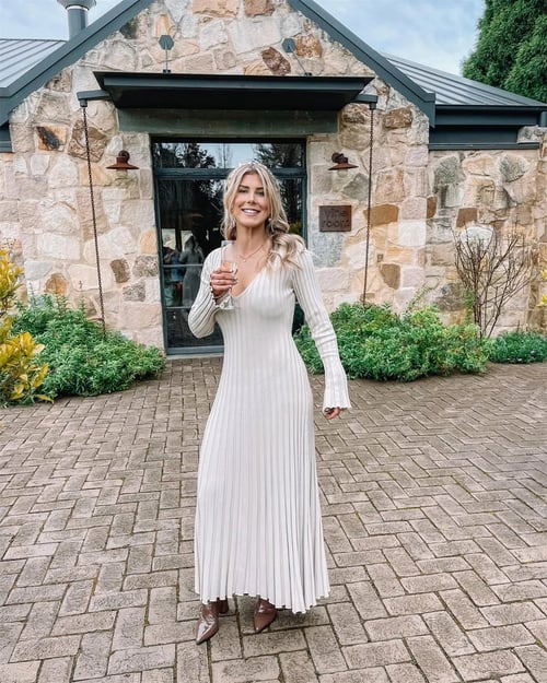 Maxi Knit Dress | Long Sleeve | Pleated | Jumper Dress | Knitted Dress-Fashion Nora