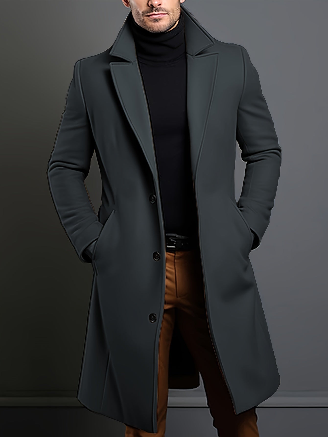 Men's Trench Coat - Wool Blend - Single Breasted - Wool Trench Coat - Men's Jackets-Fashion Nora
