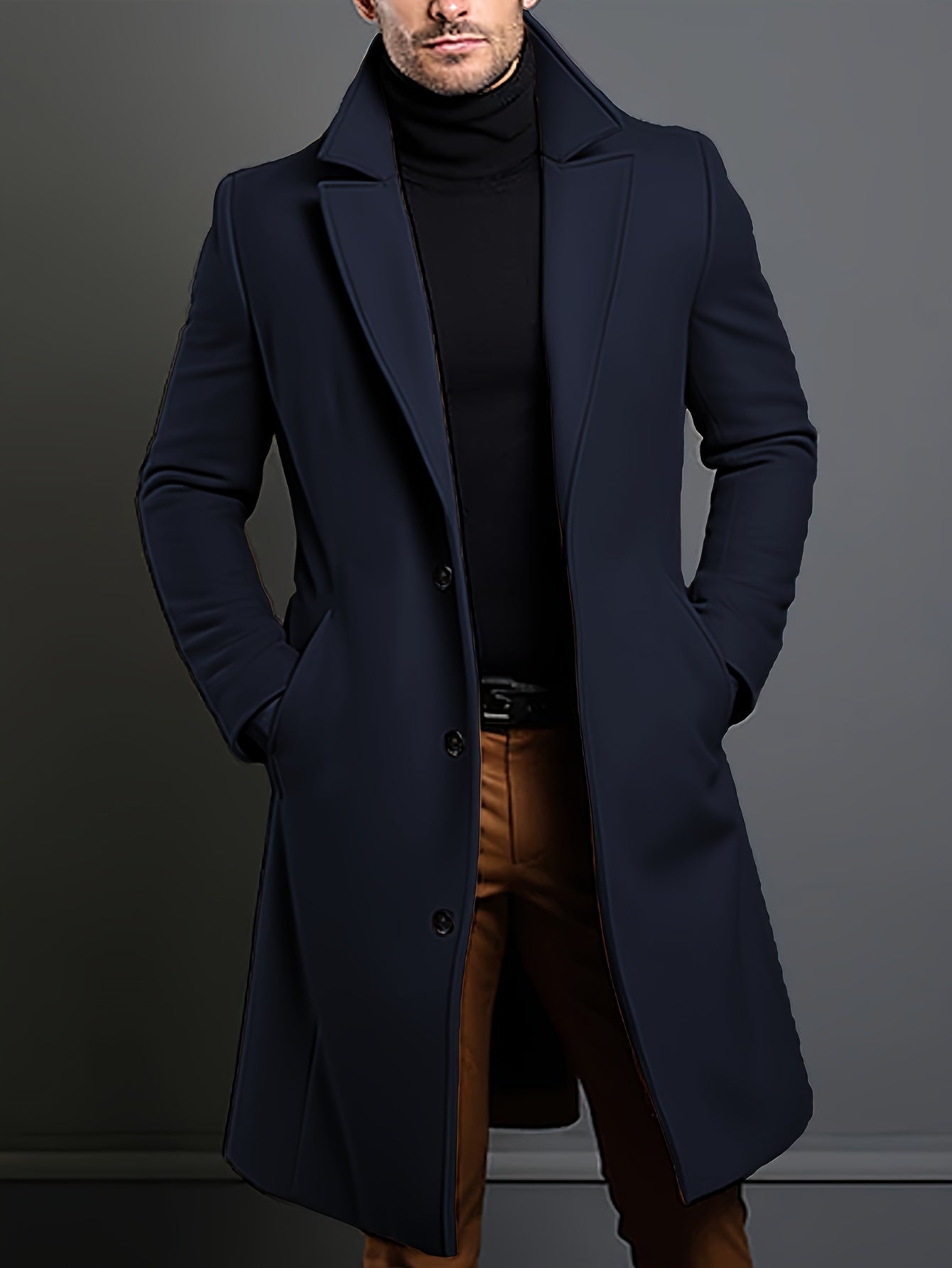 Men's Trench Coat - Wool Blend - Single Breasted - Wool Trench Coat - Men's Jackets-Fashion Nora